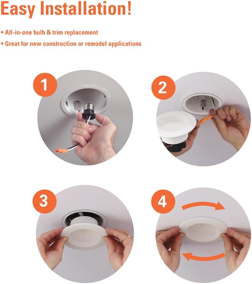 Halo LT4069FS351EWHR | LT 4 Inch Recessed Light Trim, 5 Color Temperatures, Dimmable Baffle Can Light -LT4069FS1EWHR