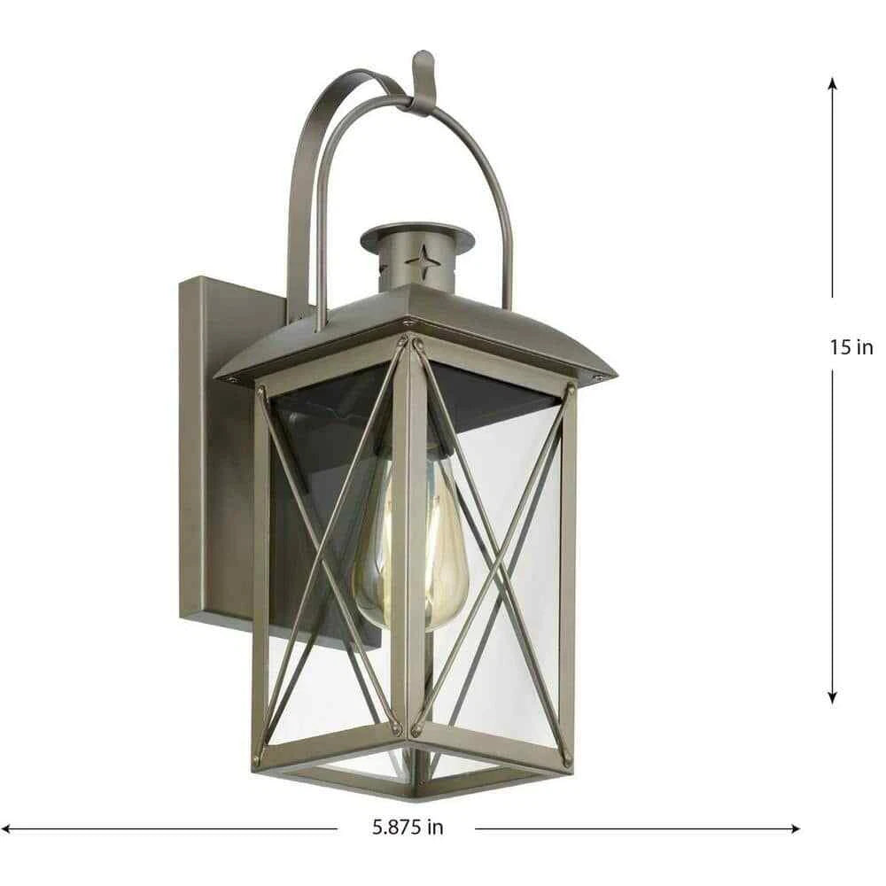 Progress Lighting P560145-173 | Woodcliff 1-Light 15 in. Weathered Brass Outdoor Wall Lantern with Clear Glass
