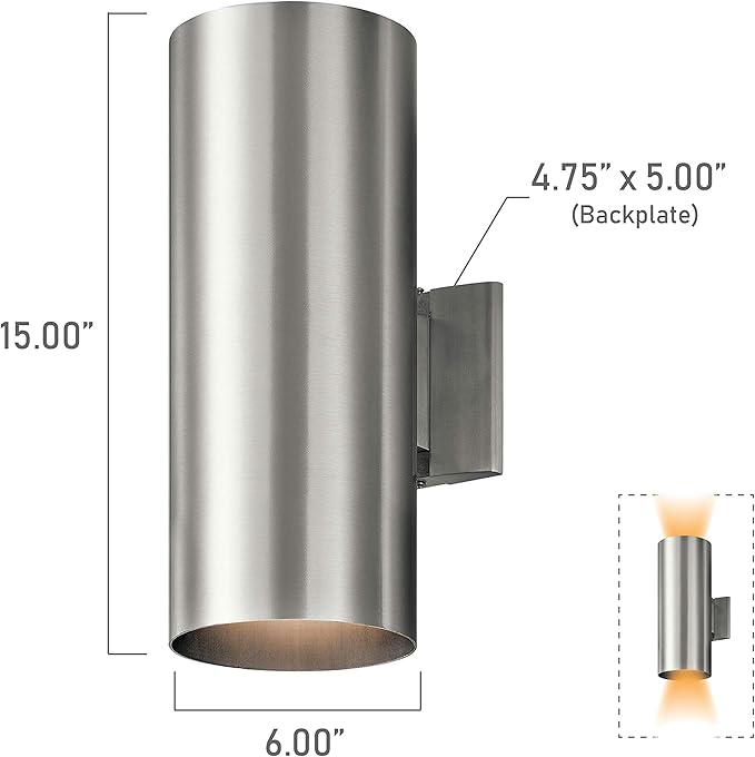 Kichler 9246BA | Two Light Indoor/Outdoor Wall Mount, Brushed Aluminum, 15"