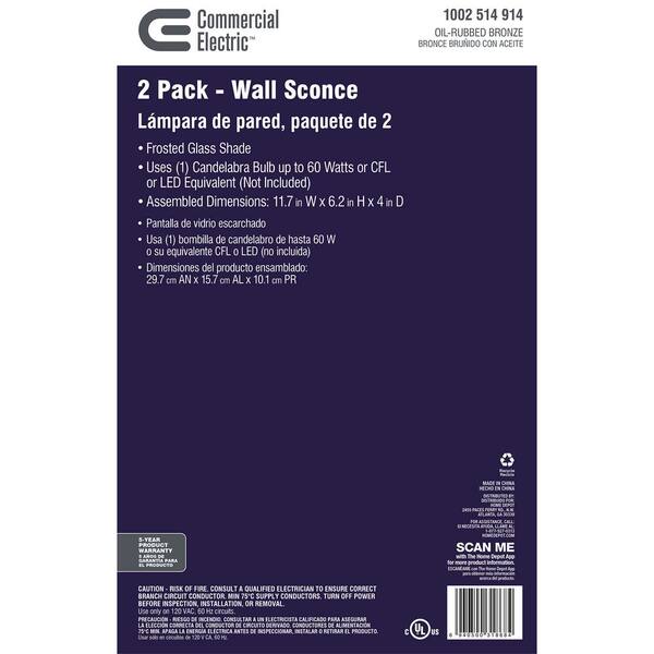 Commercial Electric 1002 514 914 | 1-Light Oil Rubbed Bronze Wall Sconce (2-Pack)