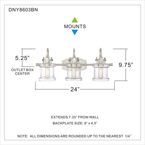 Quoizel DNY8603BN | Danbury 3 Light 24 inch Brushed Nickel Bath Light Wall Light