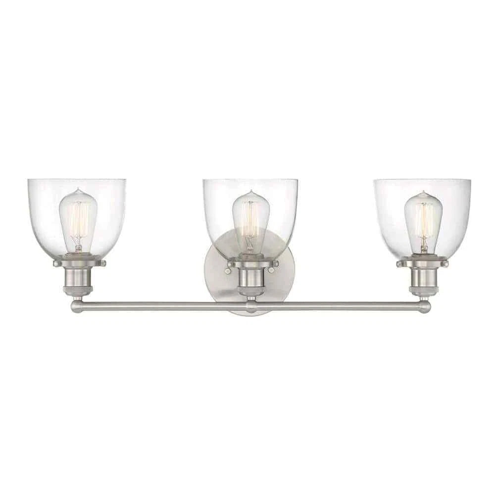 Home Decorators Collection 1004 693 671 | Evelyn 26.75 in. 3-Light Brushed Nickel Vanity Light with Clear Glass Shades