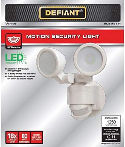 Defiant DFI-5852-WH-G | 180 Degree White Motion Activated Outdoor Integrated LED Twin Head Flood Light