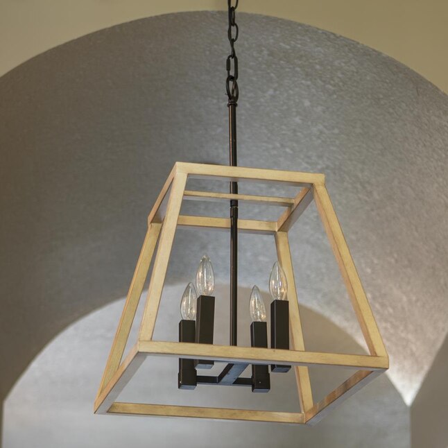 Decor Therapy CH1977 | Lexington 4-Light Black Wood Farmhouse Lantern Hanging Pendant Light