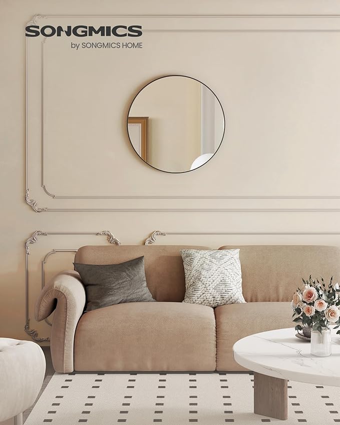 Songmics LWM103B01 | Round Mirror for Bathroom or Living Room, Black