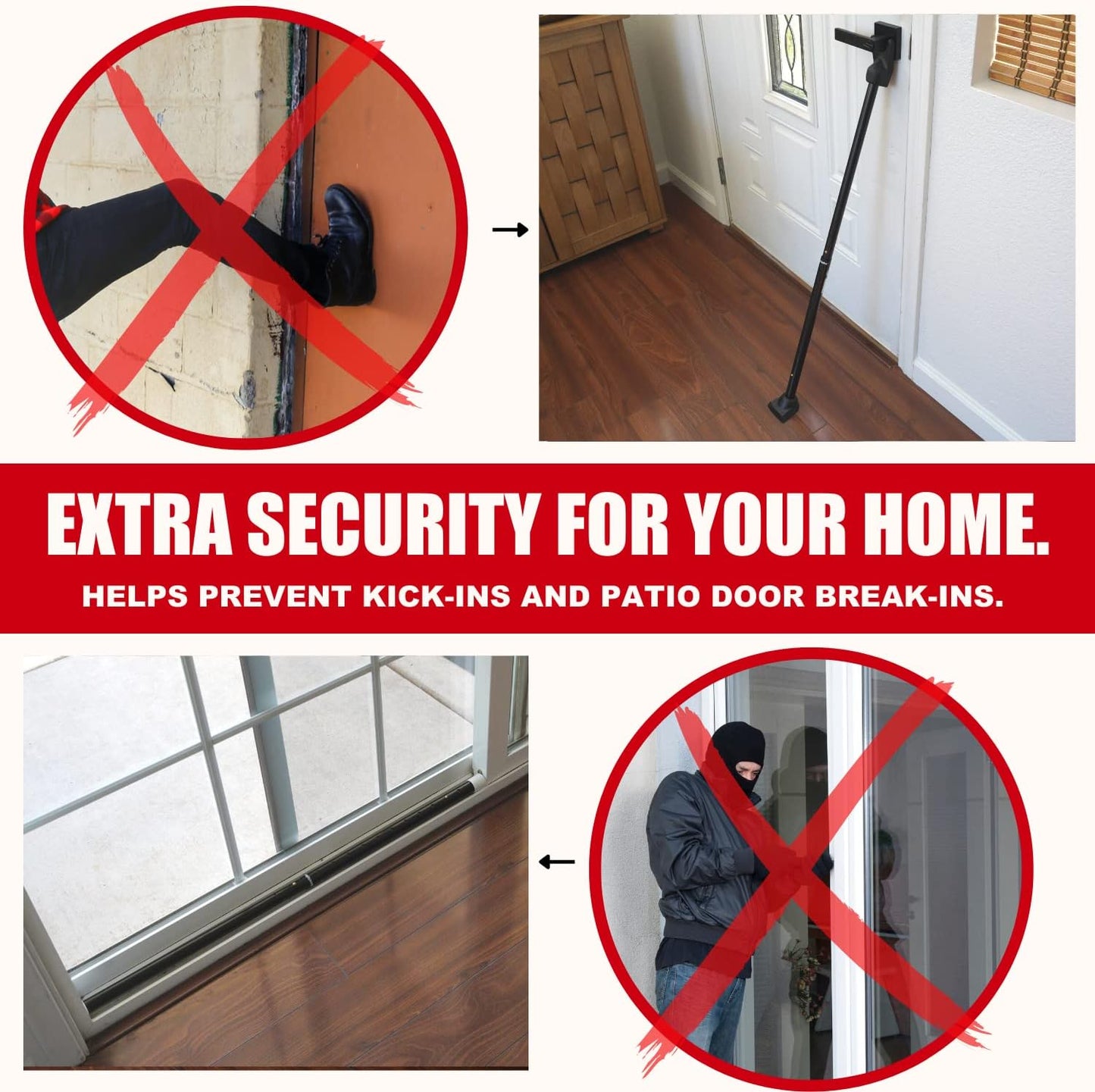 SecurityMan SECURITYBARB | SECURITYMAN 2-in-1 Door Security Bar & Sliding Door Security Bar - Door Jammer Constructed of High Grade Iron - Black Door Stoppers Security Bar
