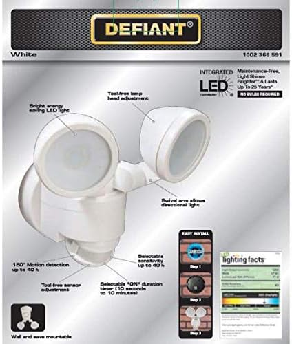 Defiant DFI-5852-WH-G | 180 Degree White Motion Activated Outdoor Integrated LED Twin Head Flood Light