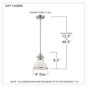 Quoizel GRT1508BN | Grant 1 Light 8 inch Brushed Nickel Mini Pendant Ceiling Light in Brushed Nickel
