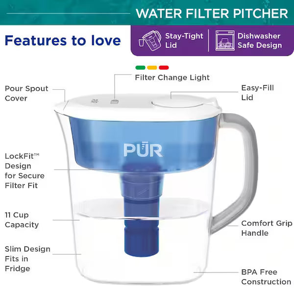 PUR PPT111W | Ultimate 11-Cup Water Filter Pitcher with LED and Lead Reduction
