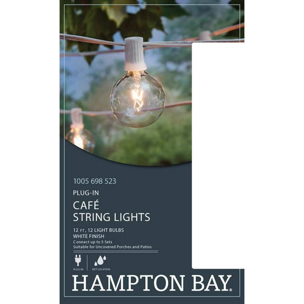 Hampton Bay 1005 698 523 | 12-Light 12 ft. Outdoor/Indoor Plug-In Incandescent G50 Bulb String Light