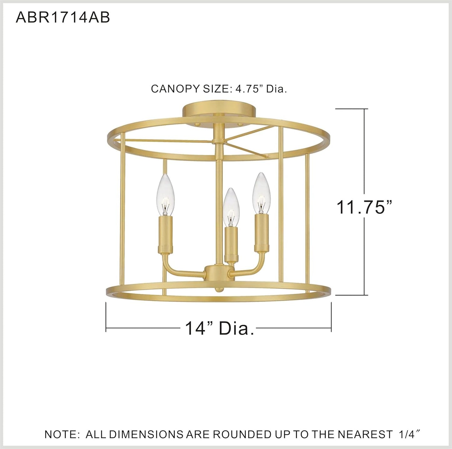 Quoizel ABR1714AB1 | Abner 3-Light Aged Brass Semi-Flush Mount Light
