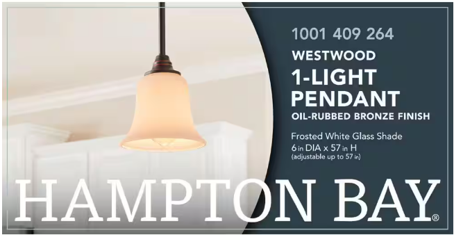 Hampton Bay 1001 409 264 | 1-Light Oil Rubbed Bronze Mini Pendant with Frosted White Glass Shade