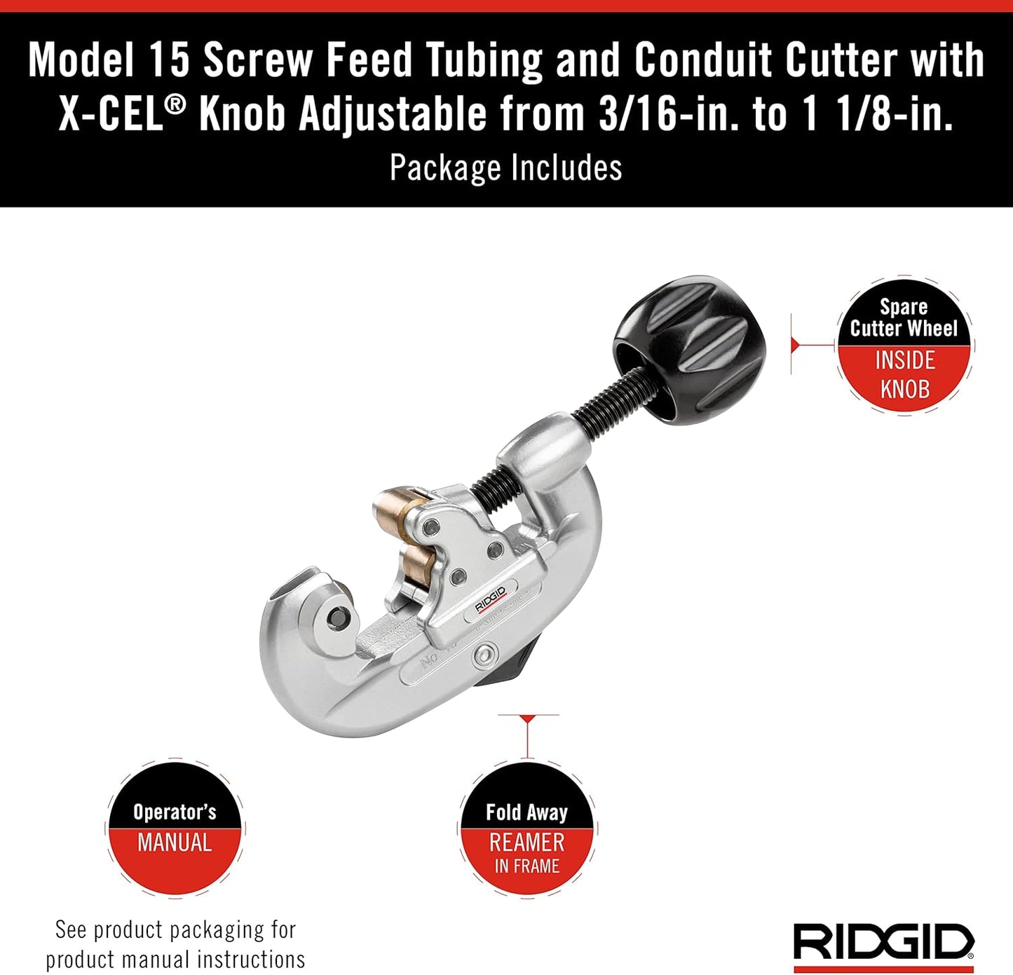 Ridgid 32920 | 15 Screw Feed Tubing Cutter, 3/16" To 1-1/8" Tube Cutter