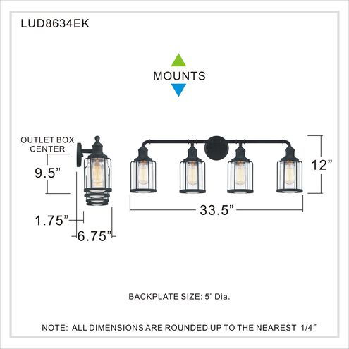 Quoizel LUD8634EK | Ludlow 4 Light 34 inch Earth Black Bath Light Wall Light