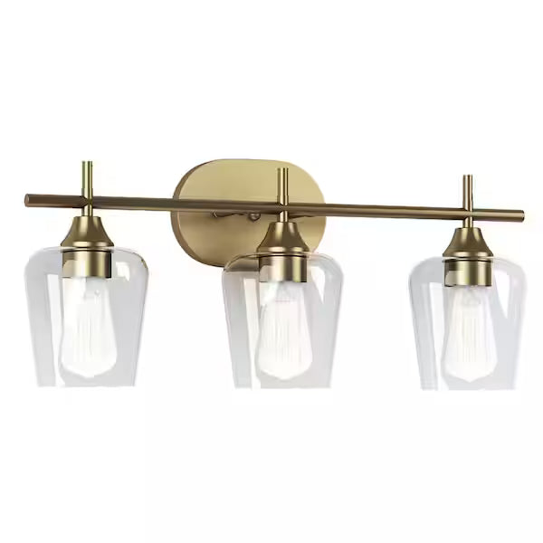 Hampton Bay 1006808031 | Pavlen 24 in. 3-Lights Antique Brass Vanity Light with Clear Glass Shades
