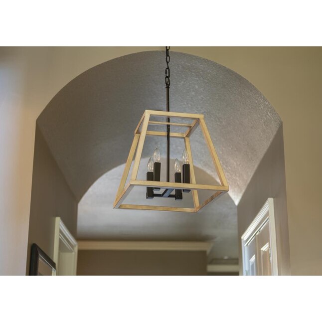 Decor Therapy CH1977 | Lexington 4-Light Black Wood Farmhouse Lantern Hanging Pendant Light