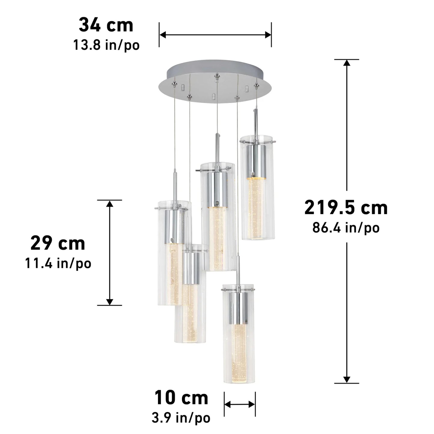 Artika OME64B-BL | Essence 5-Light LED Pendant in Chrome Finish