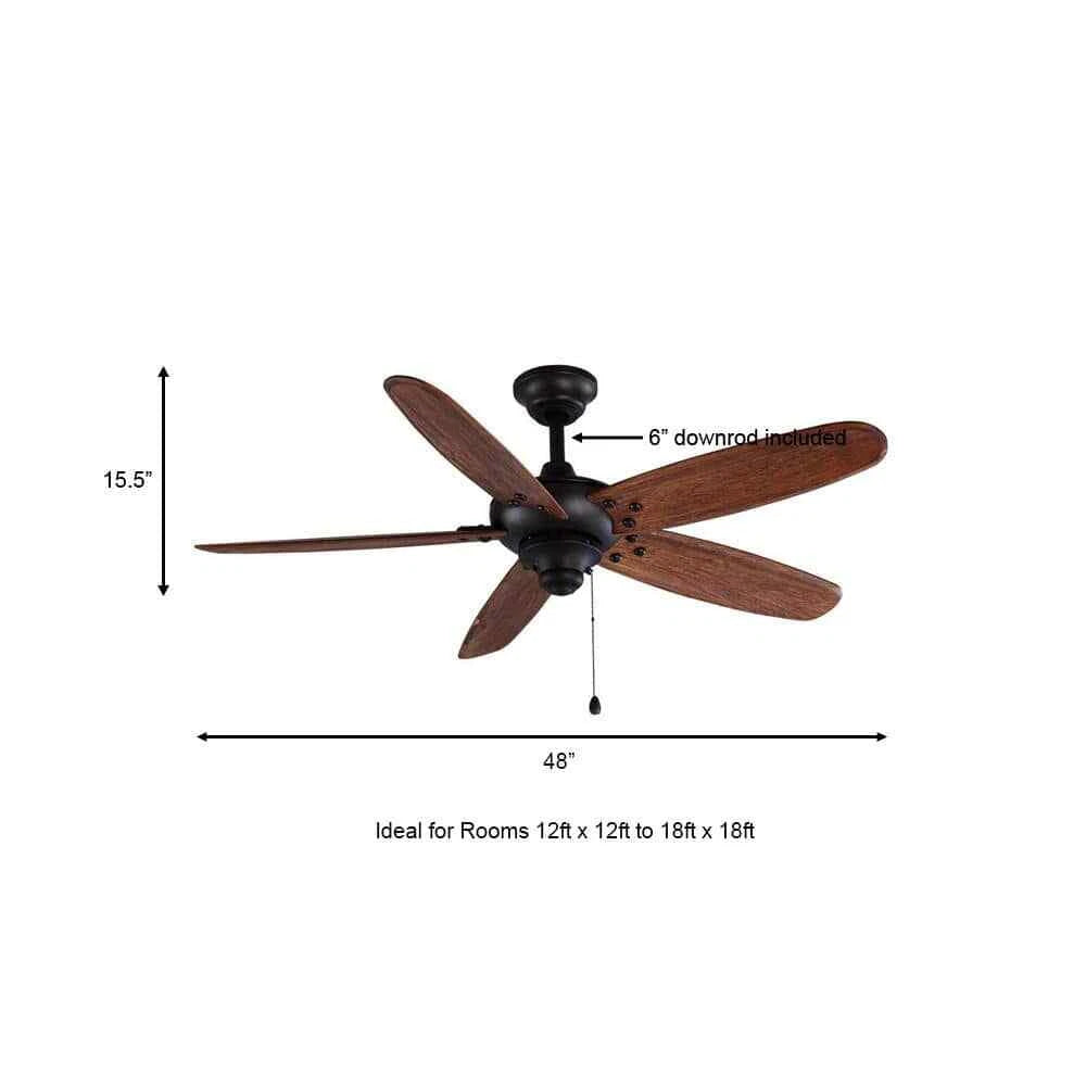 Home Decorators Collection 68244 | Altura 48 in. Indoor/Outdoor Matte Black Ceiling Fan with Downrod and Reversible