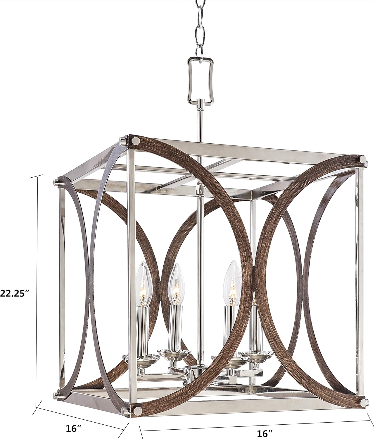 Decor Therapy CH1972 | Leith 4-Light Polished Nickel and Wood Modern/Contemporary Square Hanging Pendant Light