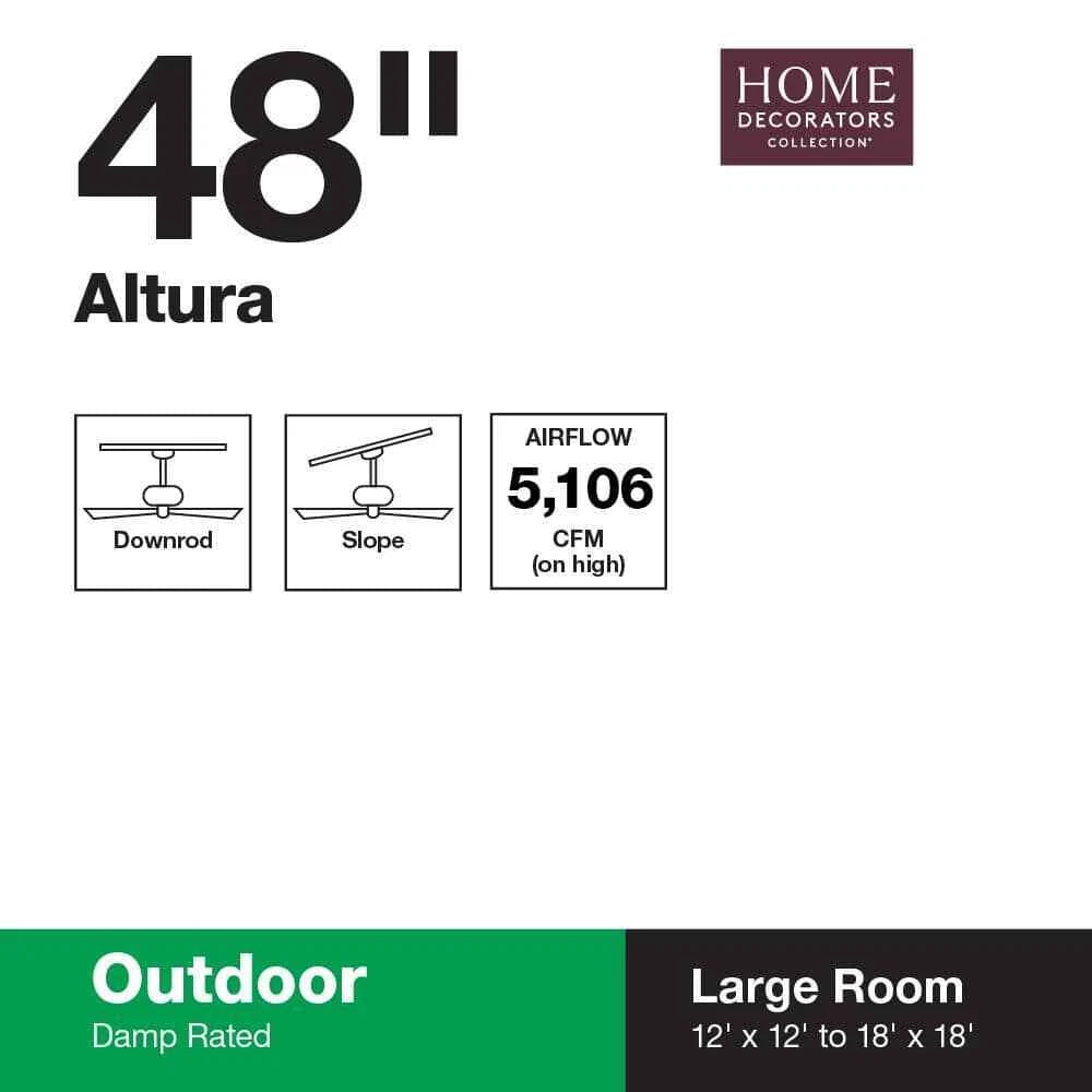 Home Decorators Collection 68244 | Altura 48 in. Indoor/Outdoor Matte Black Ceiling Fan with Downrod and Reversible