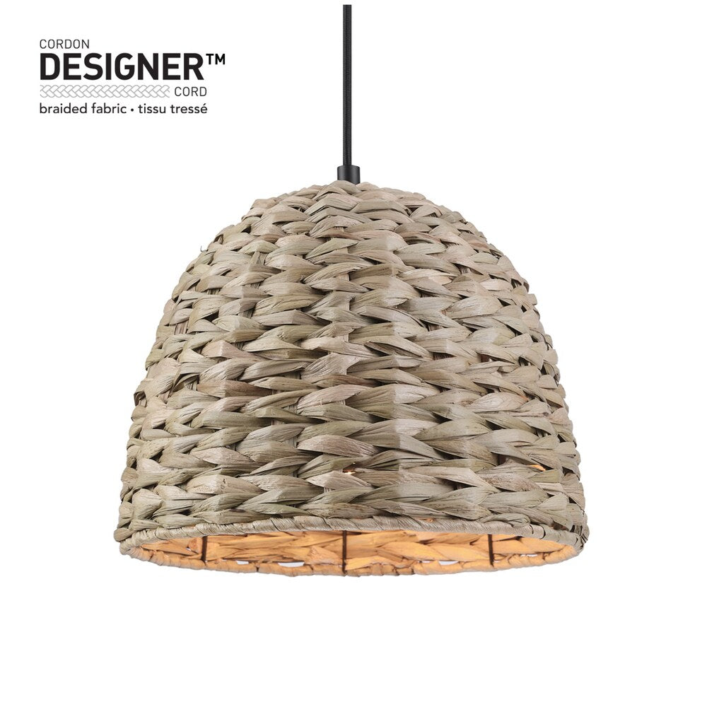 Globe Electric 1001 684 720 | Corbin 1-Light Black Pendant Lighting with Woven Twine Shade