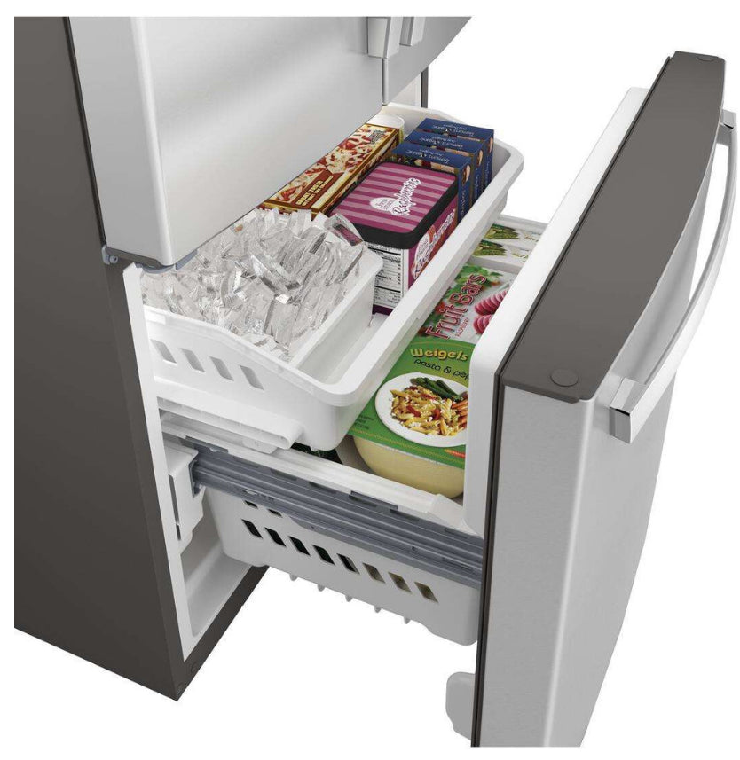GFE24JYKFS GE 33" 23.8 Cu. Ft. French Door Refrigerator with Exterior Ice & Water - Fingerprint Resistant Stainless Steel 987612471
