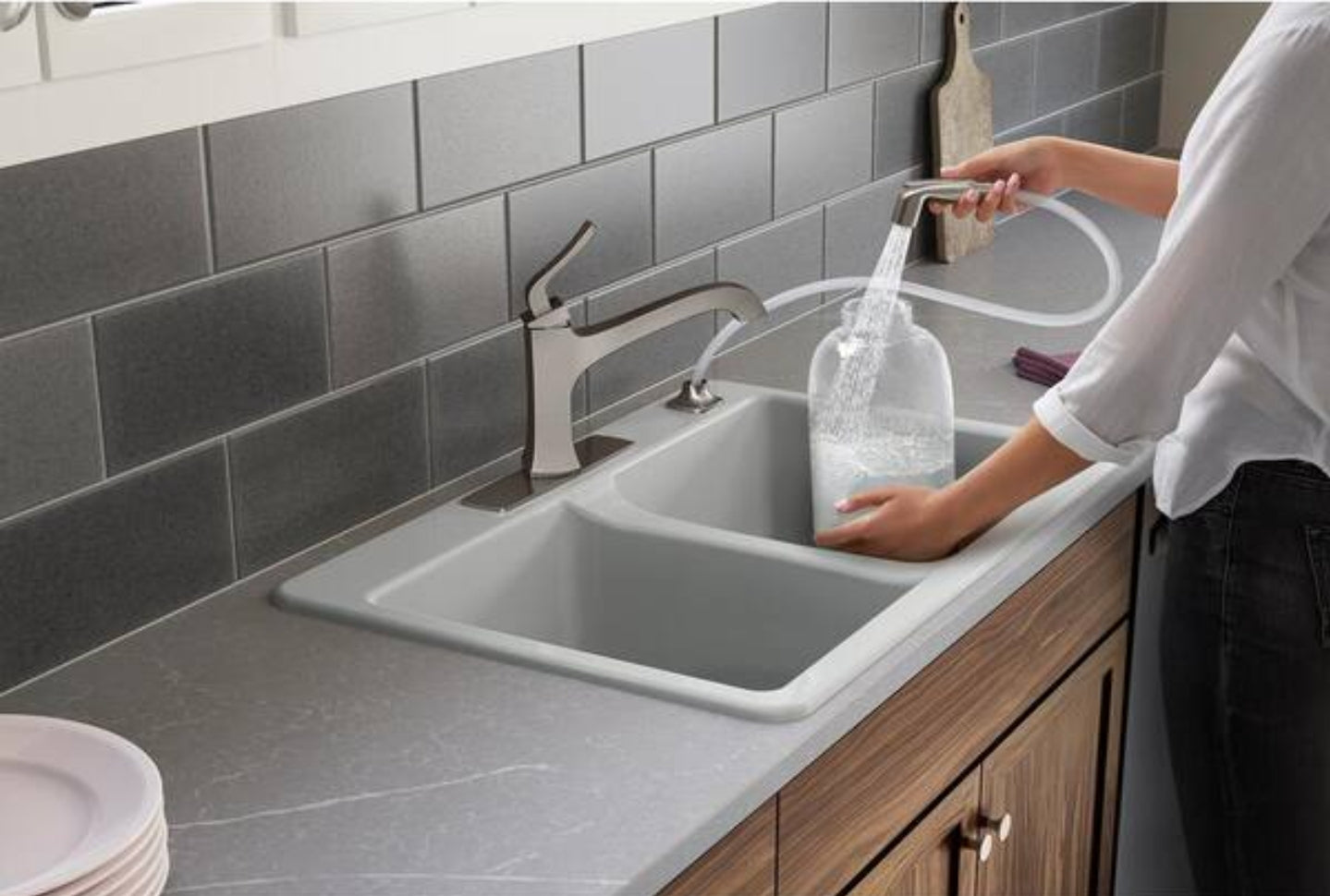 Kohler K-R26581-VS | Rubicon Single-Handle Kitchen Faucet With Sidespray in Vibrant Stainless