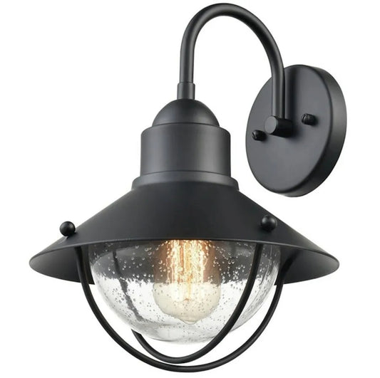 Millennium 8005-MB | 1 Light 11" Outdoor Sconce, Black/Clear Seeded