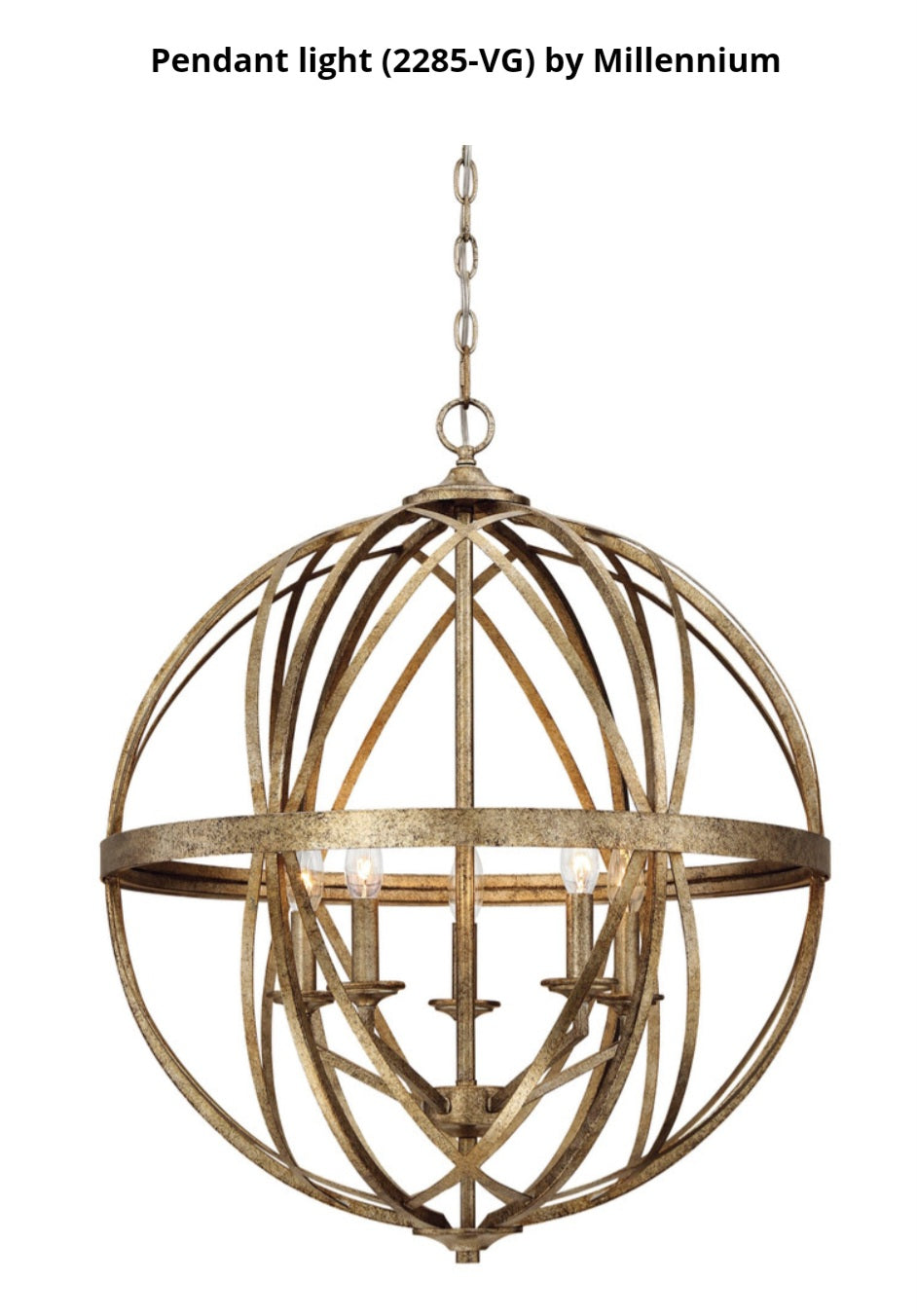 Millennium 2285-VG | Lakewood 5 Light 24" Wide Foyer Pendant with Cage Frame