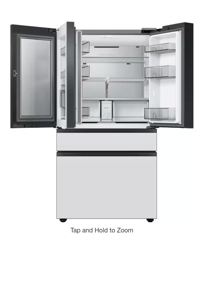 Samsung
Bespoke 29 cu. ft. 4-Door French Door Smart Refrigerator with Beverage Center in White Glass, Standard Depth MODEL#RF23BB860012AA