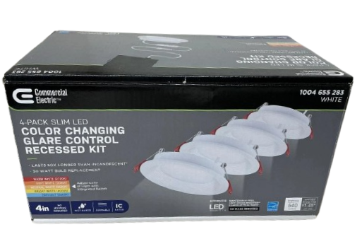 Commercial Electric 1004 655 283 | (4 Pack) 4 in. LED Recessed Trim Kit - Dimmable Downlight Retrofit