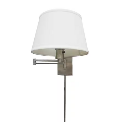 Hampton Bay 1001 653 447 | Hutchinson 5.9 in. 1-Light Brushed Nickel Modern Wall Sconce with White Fabric Shade and Swing Arm