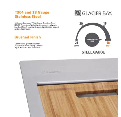 Glacier Bay 1004094255 | Zero Radius 27 in. Undermount Single Bowl 18 Gauge Stainless Steel Kitchen Sink with Accessories