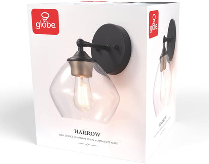 Globe Electric 058219513675 | Harrow 1-Light Matte Black Wall Sconce w/Clear Glass Shade