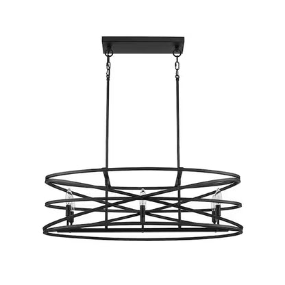 Home Decorators Collection | Sarolta Sands 6-Light Black Kitchen Island Pendant Light Fixture with Linear Metal Shade