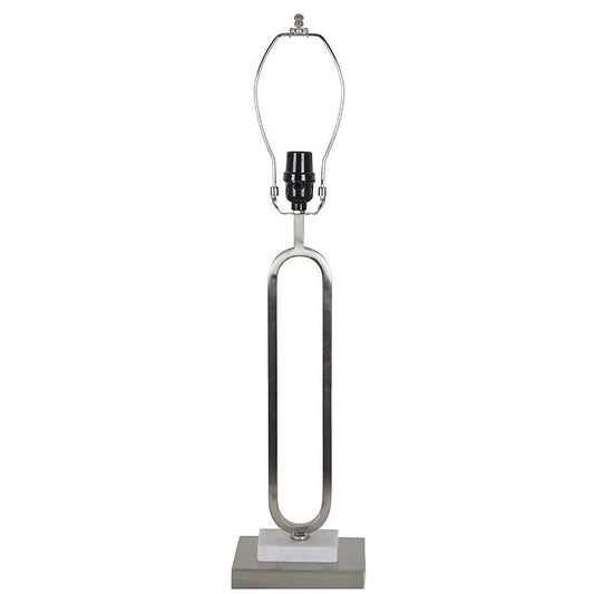 allen + roth 21-in Brushed Steel with White Marble Accents Plug-In Metal Lamp Base