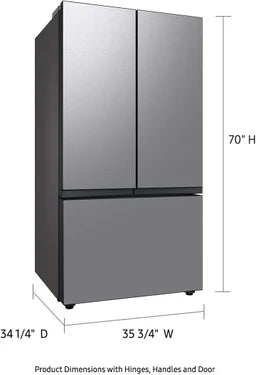 Bespoke 3-Door French Door Refrigerator (30 cu. ft.) with Customizable Door Panel Colors and Beverage Center™: Stainless Steel Model#RF30BB6600QLAA