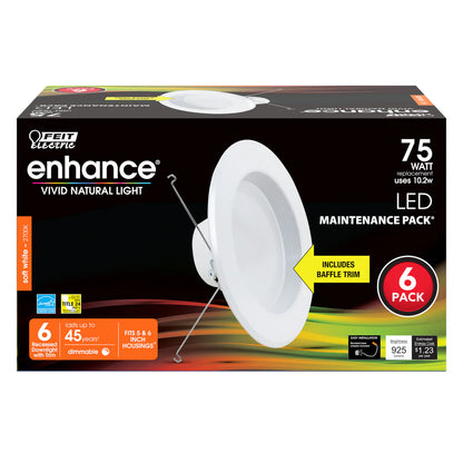 Feit Electric LEDR56 | (6-PACK) Feit Electric Enhance 5-6 in. Trim LED 10.2W (75W Eq.) 925 Lumens 2700K White Recessed Light