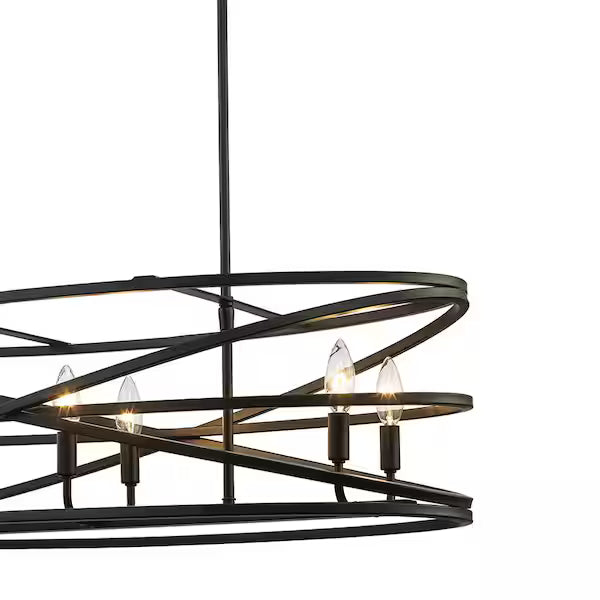 Home Decorators Collection | Sarolta Sands 6-Light Black Kitchen Island Pendant Light Fixture with Linear Metal Shade