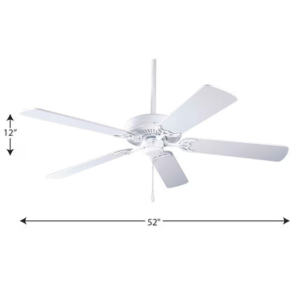 Progress Lighting P2501-30W | AirPro Builder 52-in Downrod or Flush Mount White with White Blades Ceiling Fan Light Kit Compatible ( 5 -Blade )