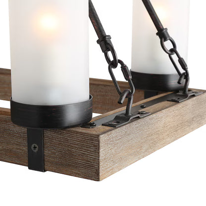 LNC A02988 | Laius 8 -Light Black and Distressed Wood Linear Farmhouse Frosted Glass Linear Large Hanging Kitchen Island Light