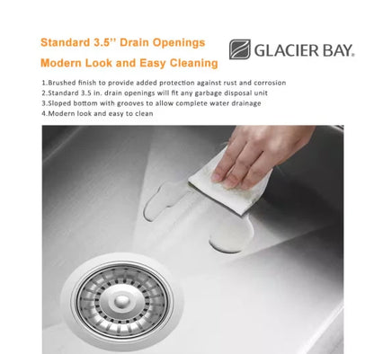 Glacier Bay 1004094255 | Zero Radius 27 in. Undermount Single Bowl 18 Gauge Stainless Steel Kitchen Sink with Accessories