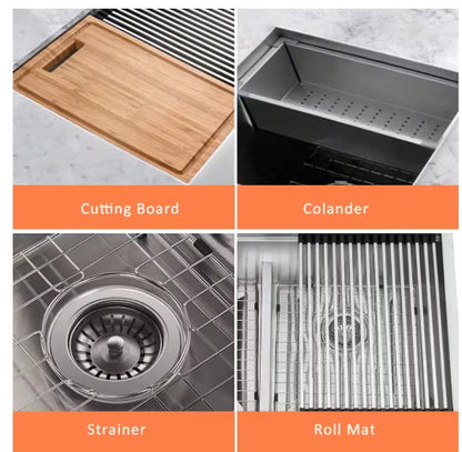 Glacier Bay 1004094255 | Zero Radius 27 in. Undermount Single Bowl 18 Gauge Stainless Steel Kitchen Sink with Accessories