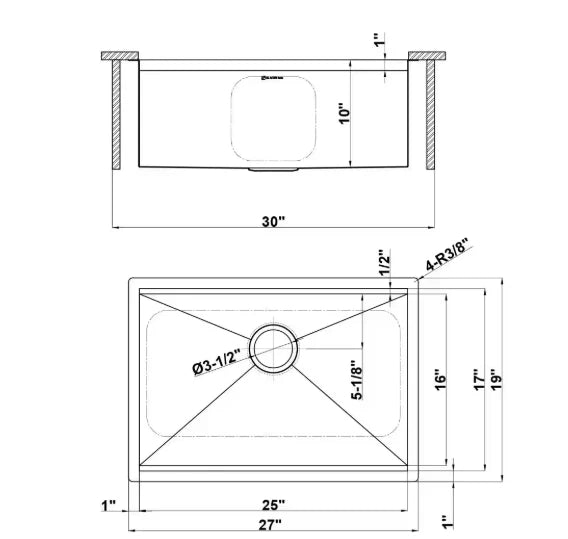 Glacier Bay 1004094255 | Zero Radius 27 in. Undermount Single Bowl 18 Gauge Stainless Steel Kitchen Sink with Accessories