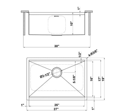 Glacier Bay 1004094255 | Zero Radius 27 in. Undermount Single Bowl 18 Gauge Stainless Steel Kitchen Sink with Accessories