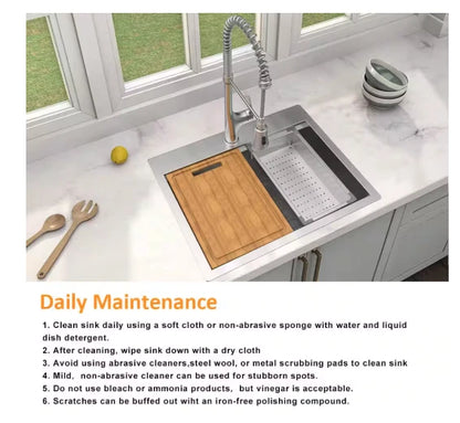 Glacier Bay 1004094255 | Zero Radius 27 in. Undermount Single Bowl 18 Gauge Stainless Steel Kitchen Sink with Accessories