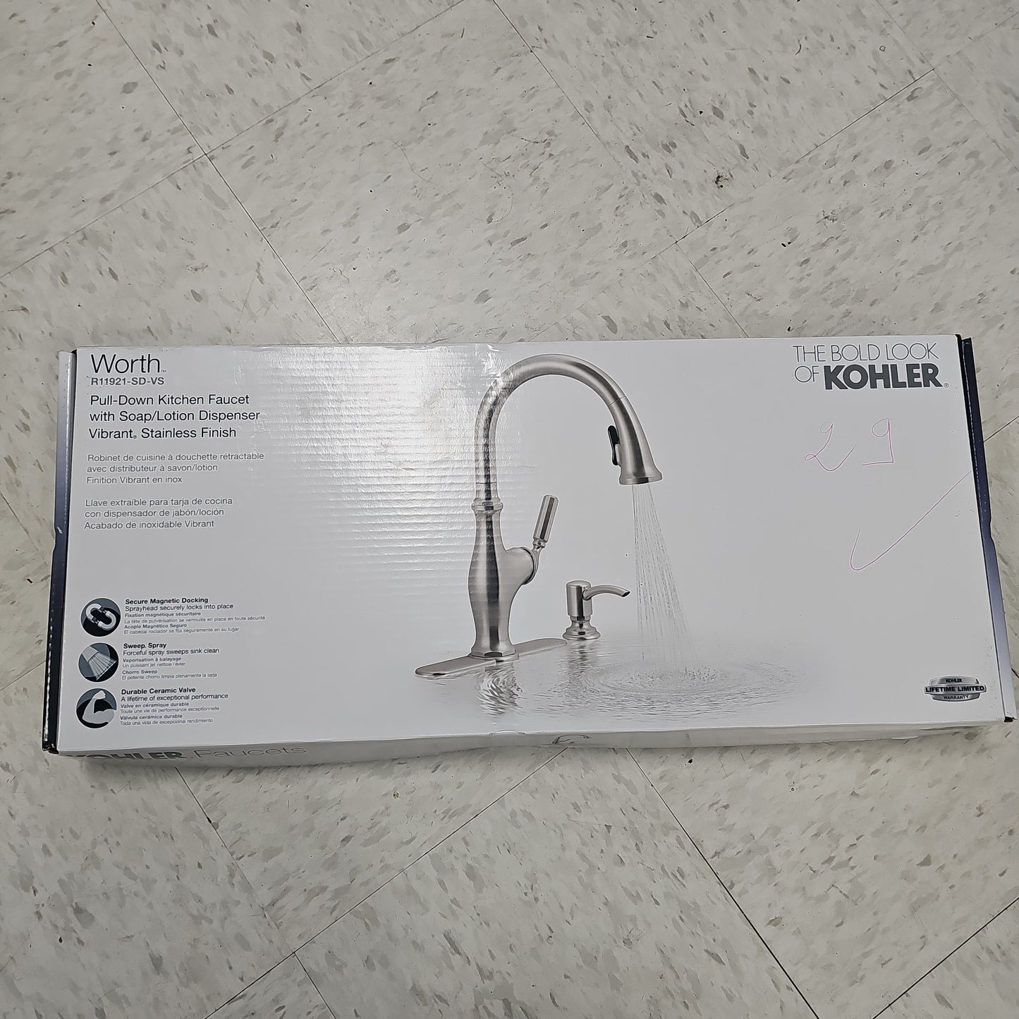 Kohler Worth Pull Down Kitchen Faucet, Kitchen Sink Faucet with Pull Down Sprayer, Vibrant Stainless, K-R11921-SD-VS