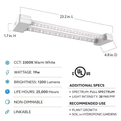 Feit Electric 2ft LED Grow Light - 19W Linkable for Indoor Hydroponic Gardening