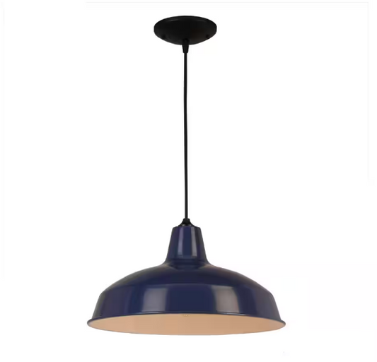 Hampton Bay 1005 662 280 | 1-Light Dark Blue Warehouse Pendant with Metal Shade