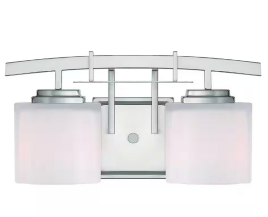 Hampton Bay 1000 036 813 | Architecture 2-Light Brushed Nickel Vanity Light with Etched White Glass Shades